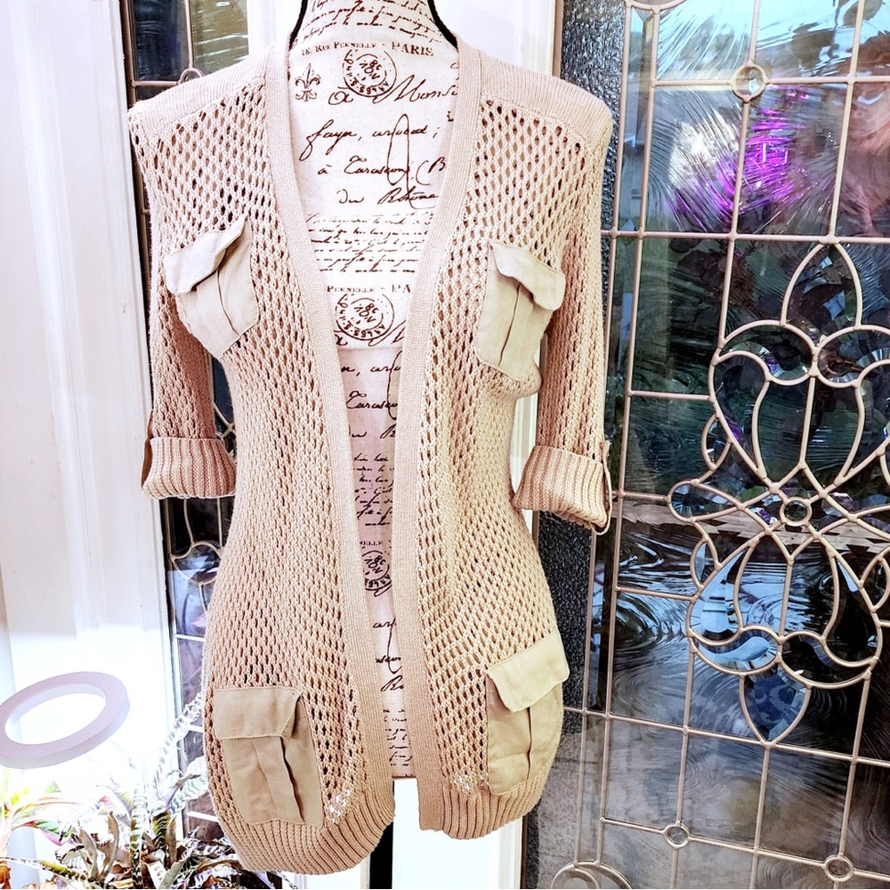 EUC Chico’s Beige Crochet Cardigan S